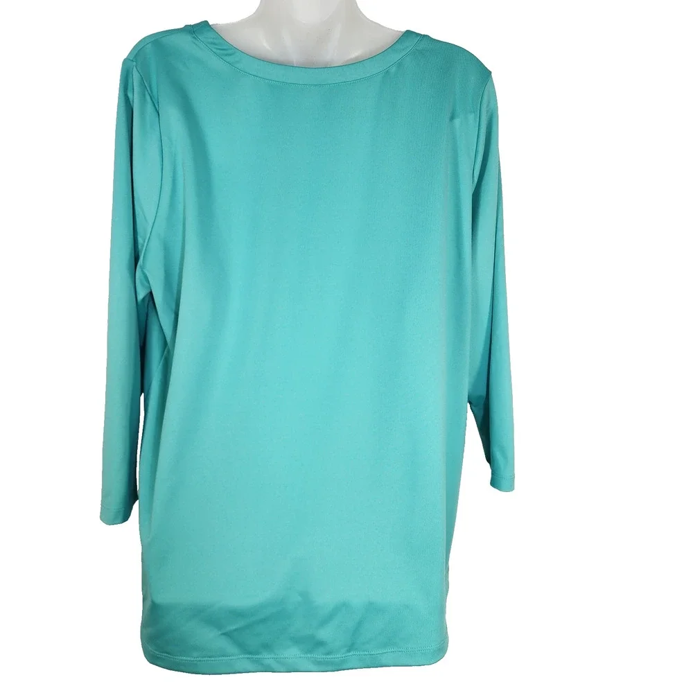 Susan Graver Essentials Top Womens Large Butterknit 3/4 Sleeve Split Neck Green